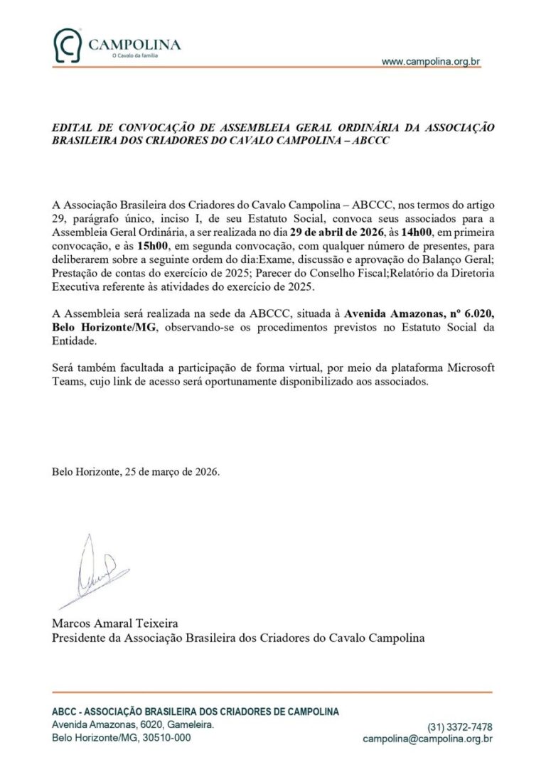 Edital de Convocação Assembleia Geral Ordinária – 29/04/2026